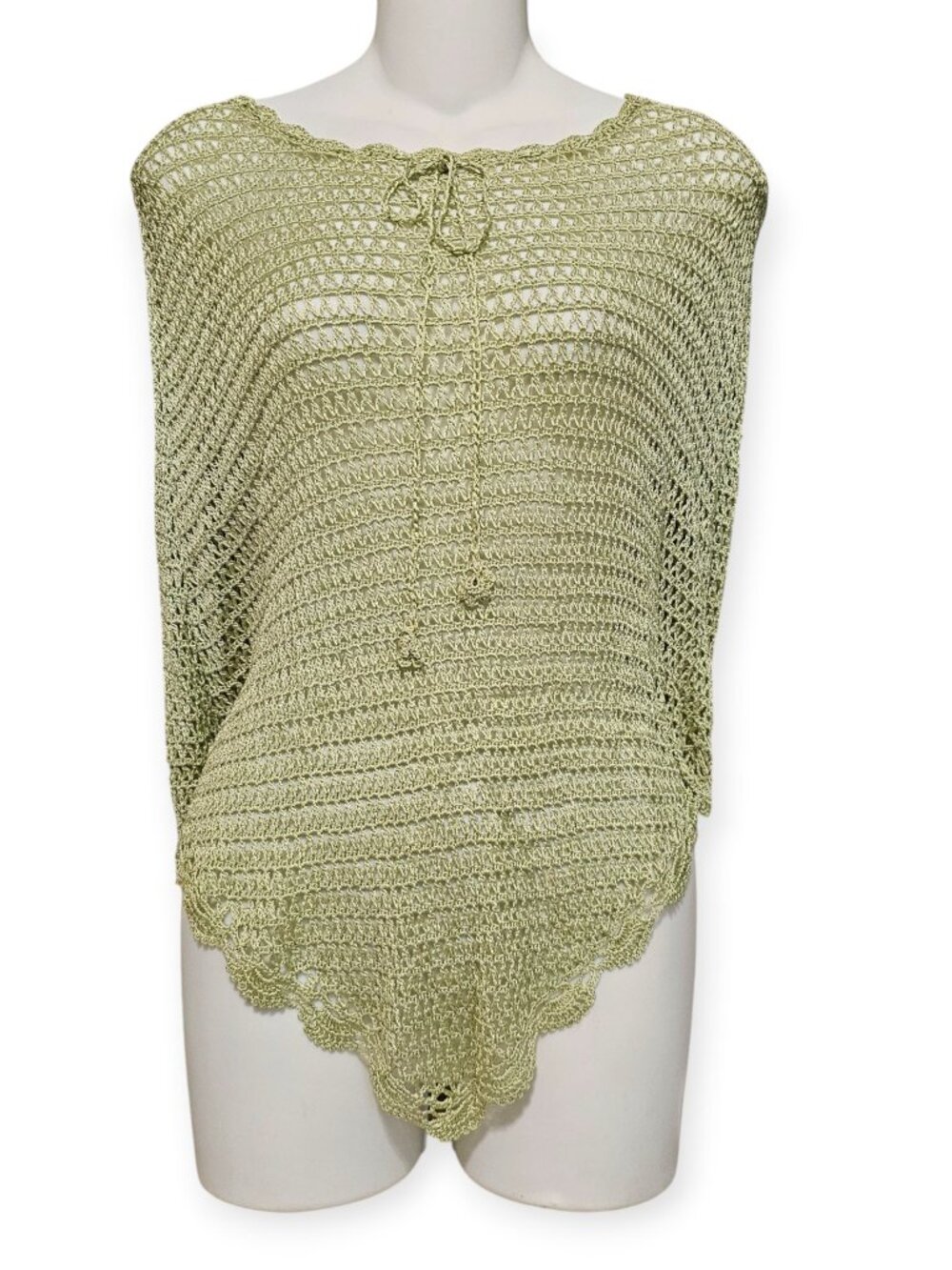 Talbots Light Green Crochet Poncho
